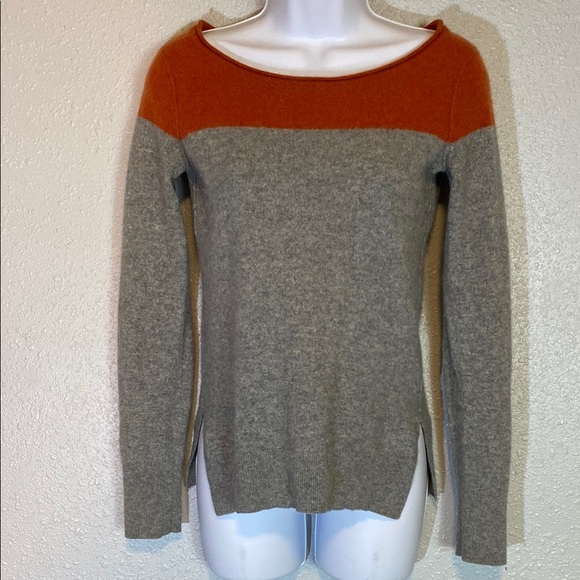 Club Monaco Color Block Crew Neck Sweater in Orange and Gray - Picture 1 of 5